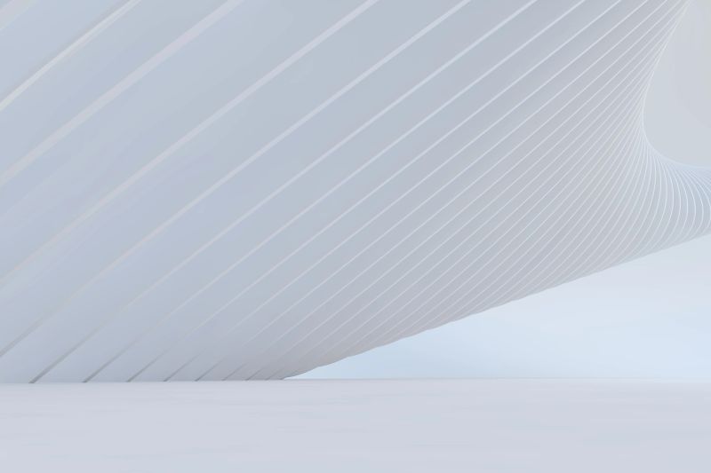 A sleek 3D abstract scene featuring a white twisted tunnel formed by smooth curved structural lines. The clean, minimal, and futuristic design creates a versatile background ideal for branding visuals, product presentations, architectural concepts, technology themes, corporate designs, and modern digital artwork. Perfect for projects involving minimalism, contemporary geometry, clean aesthetics, innovation, and elegant abstract spaces.
