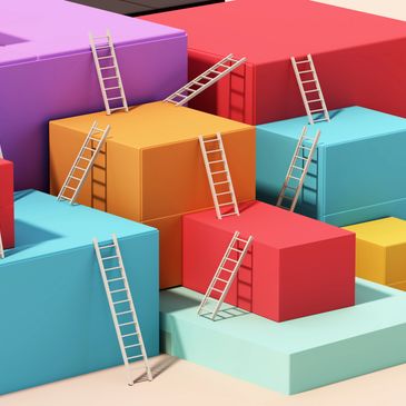 Colorful blocks with ladders connecting different levels.