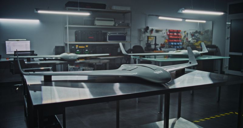 Drone Prototyping Testing and Display of New Unmanned Aerial Systems. Multiple Unmanned Aerial Systems Ready For Testing or Inspection. Prototyping and Research Stages in Advanced Drone Development.