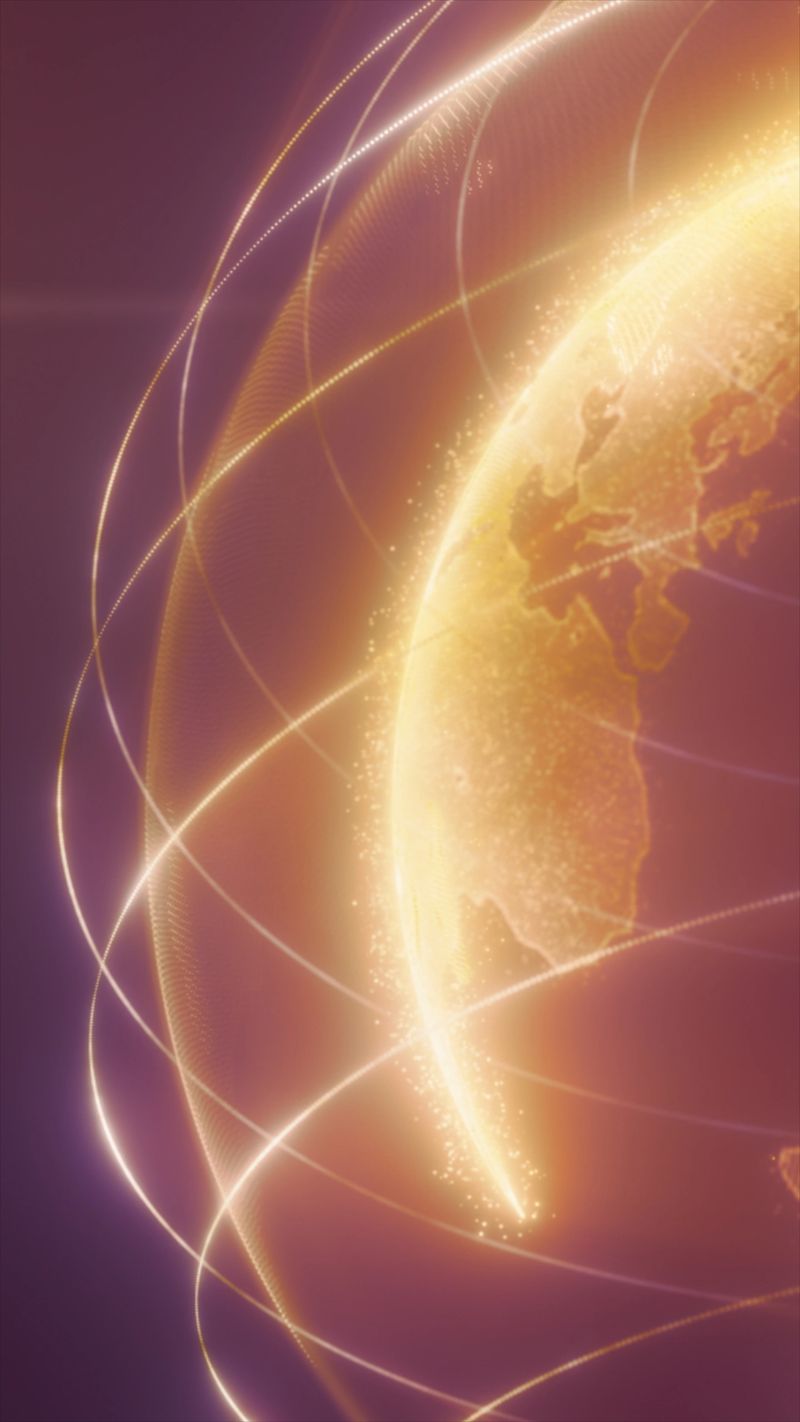 Golden digital globe with glowing network lines connecting across continents, symbolizing global data communication.