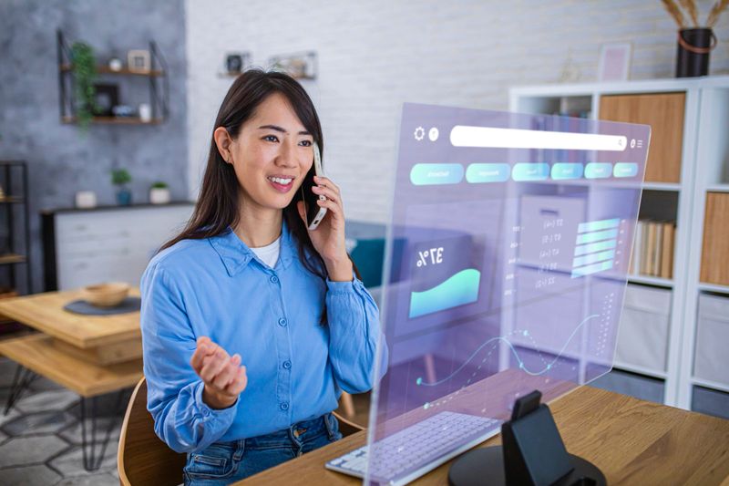 Woman using a Modern Transparent Smart Screen