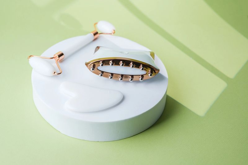 Electronic facial massager with jade roller and gua sha stone