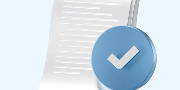 Stack of documents with a blue checkmark symbolizing approval.