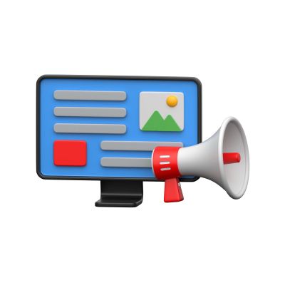 Computer screen with megaphone representing digital marketing.