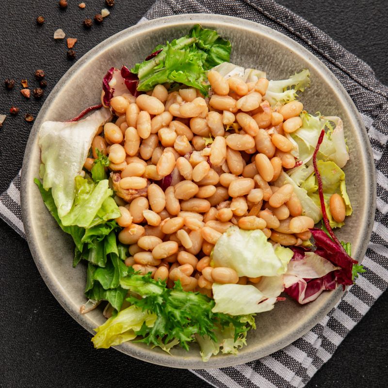 Bean salad tasty snack fresh delicious gourmet food table setting rustic food top view copy space keto and paleo diet vegetarian and vegan food