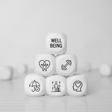 Blocks showing wellbeing and health icons.