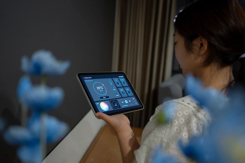 Asian women using smart homes