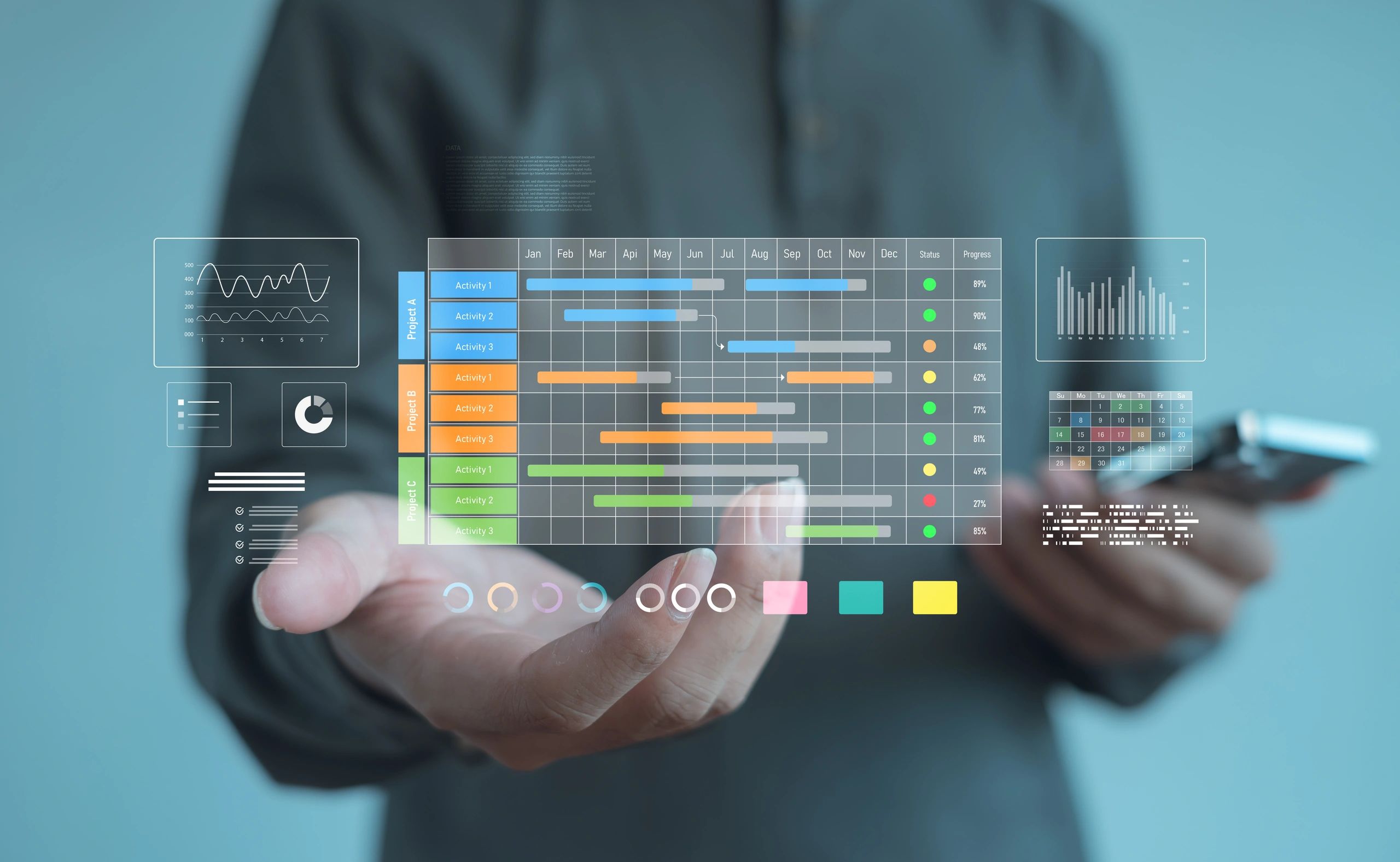 Virtual project management and progress tracking dashboard.