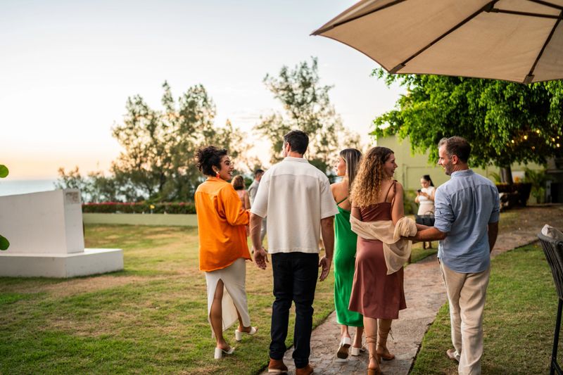 Friends arriving on party