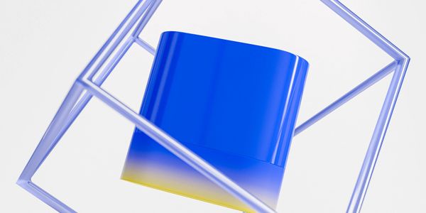 Blue cube inside a transparent wireframe cube on white background.
