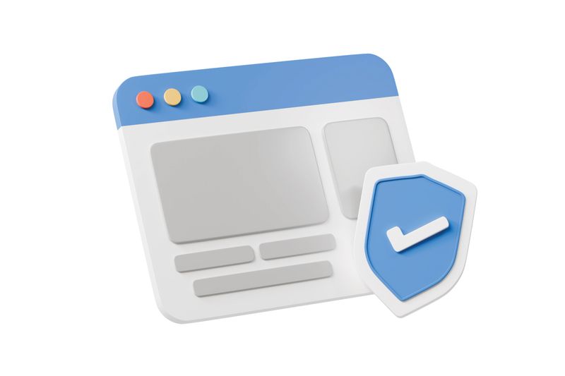 3d website protection icon. cybersecurity concept. minimal cartoon browser window shield for secure website ui. isolated on white transparent background. 3d render.