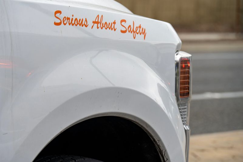 A construction truck that takes safety in stride
