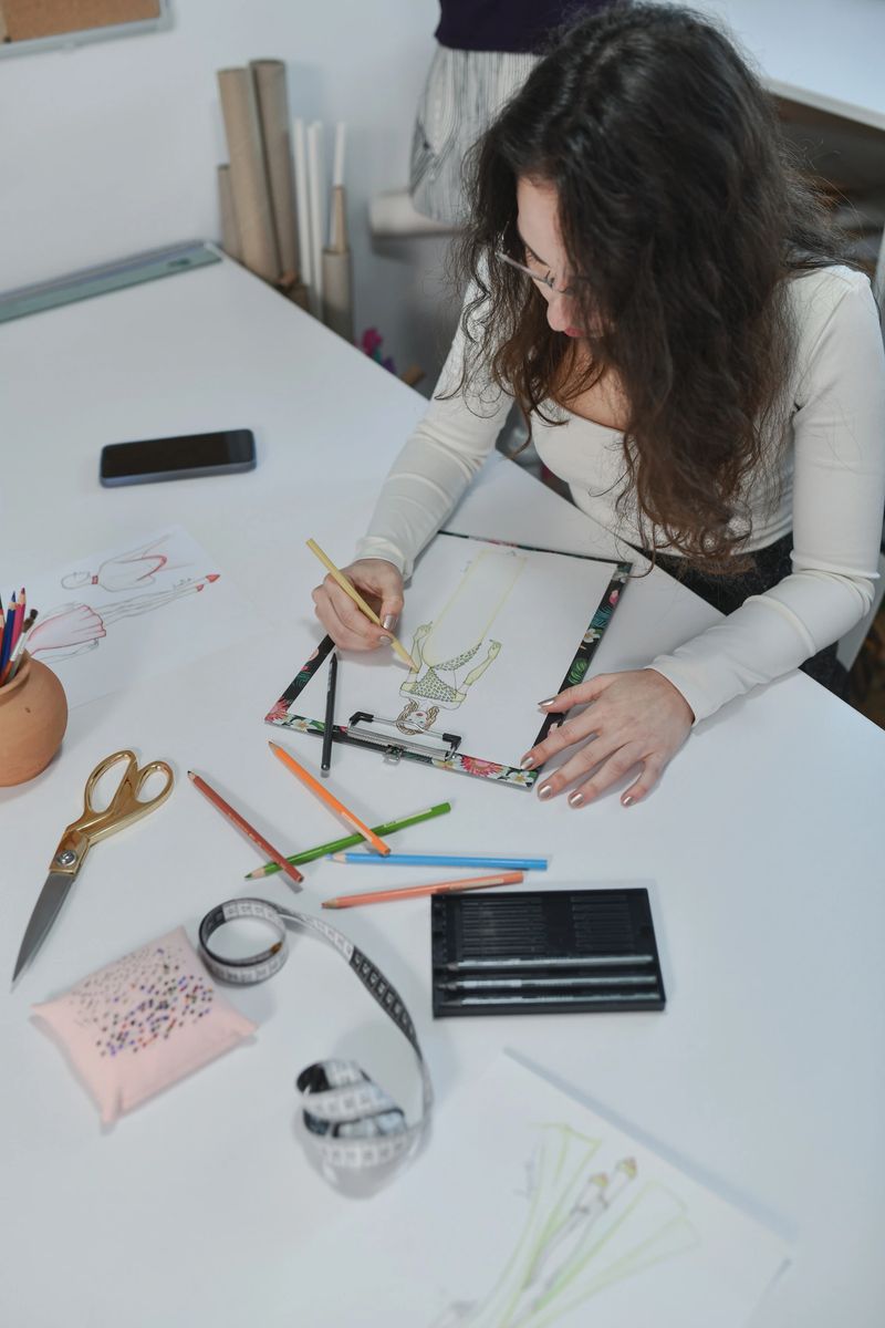 Fashion studio workflow capturing a creative process of planning a custom dress for an upcoming prom.