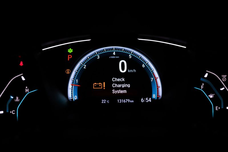 Battery symbol glowing red, indicating a faulty alternator. Car maintenance