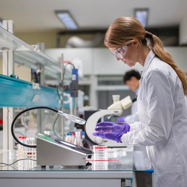 Scientist working in a lab with petri dishes.