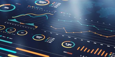 Digital dashboard with data analytics and graphs.