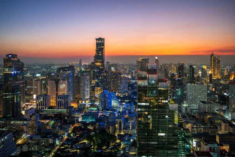 Bangkok City Skyline at Sunset with Modern Skyscrapers