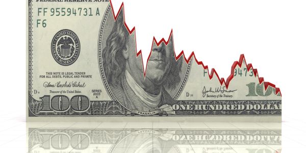 Declining financial graph integrated with a $100 bill.