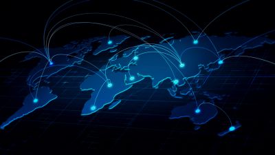 Digital map showing global connections.