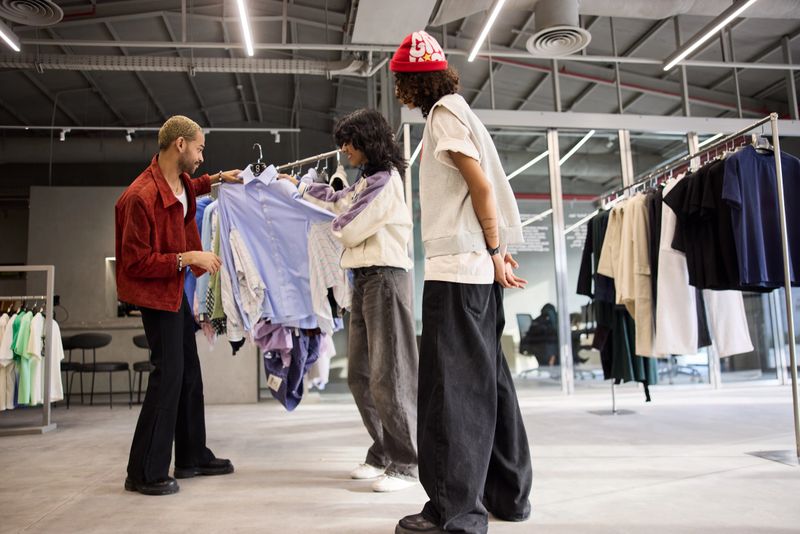 Generation Z looking at a shirt in a clothing store.