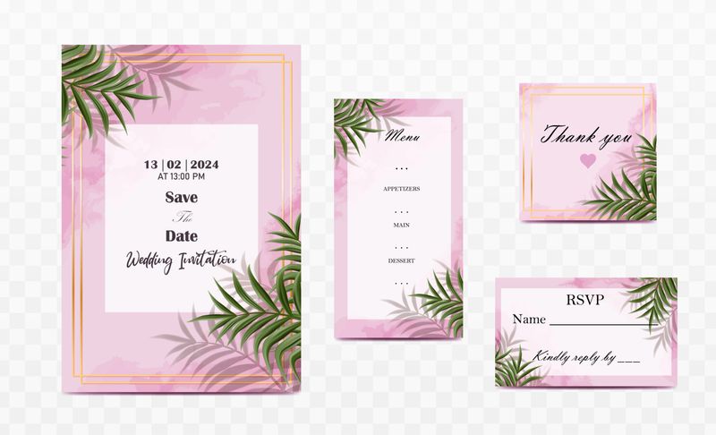 Set of modern wedding invitations pastel colors.