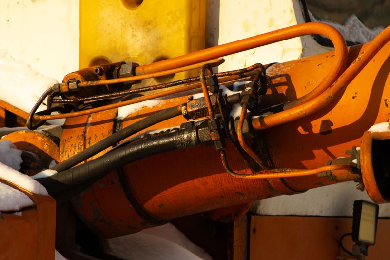 technical close-up of an industrial hydraulic system