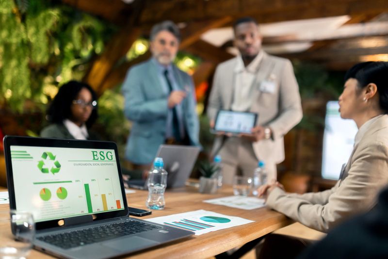 Corporate meeting focused on ESG goals and sustainable practies