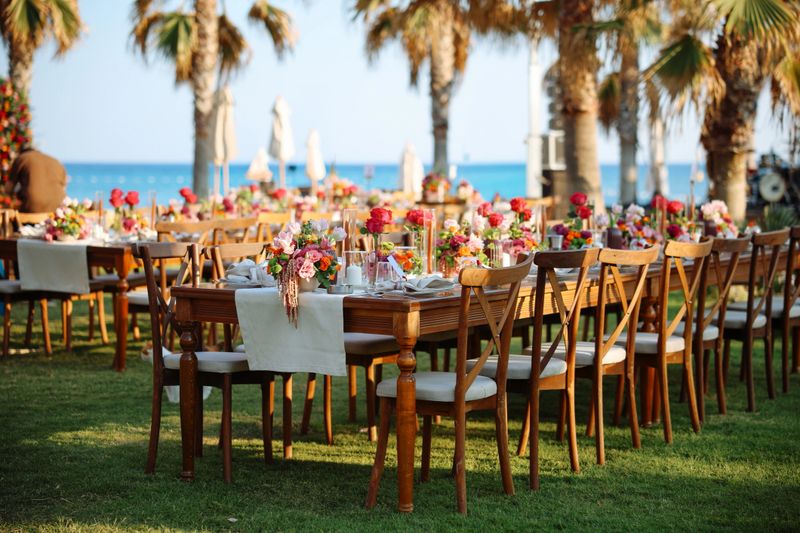 Beautifully decorated table for a wedding event outdoors
