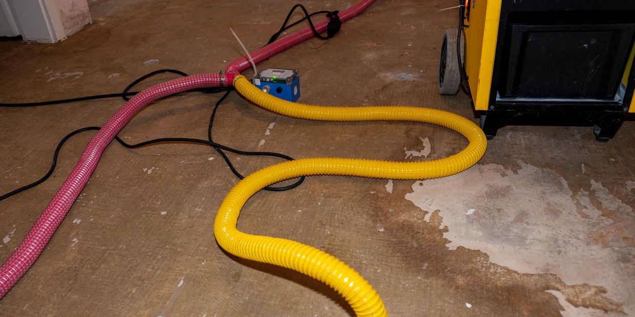 Industrial hoses on a concrete floor.