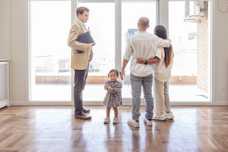 Family buying a new home with real estate agent during property tour