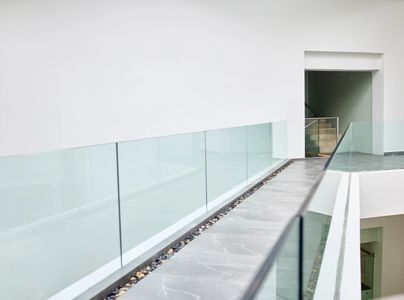 Modern glass railing on a deck