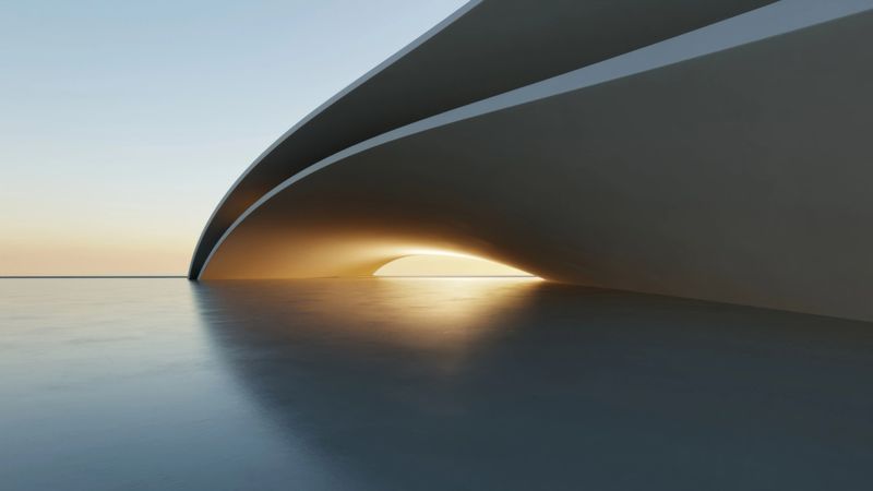 Abstract curved architecture background, Exterior space with empty concrete floor, Futuristic modern building for car presentation backdrop, 3d rendering