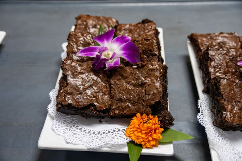 A plate of freshly baked soft and gooey brownies