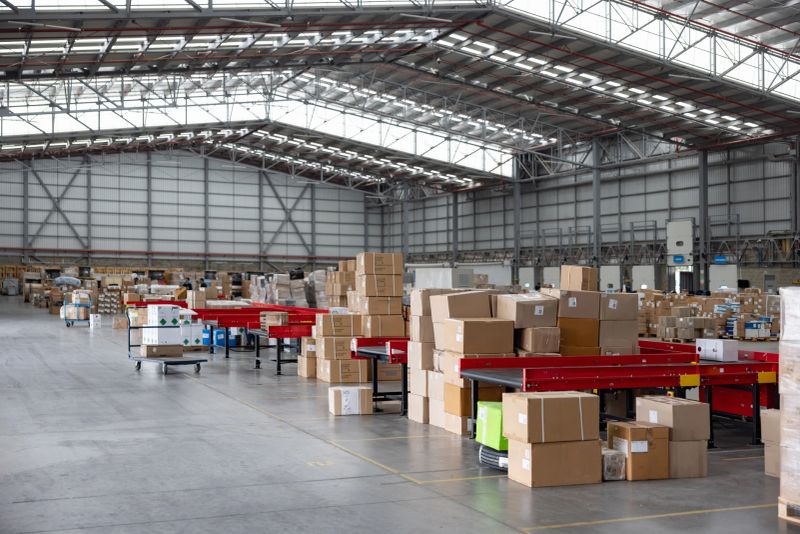 Large amount of boxes in an e-commerce warehouse waiting for delivery