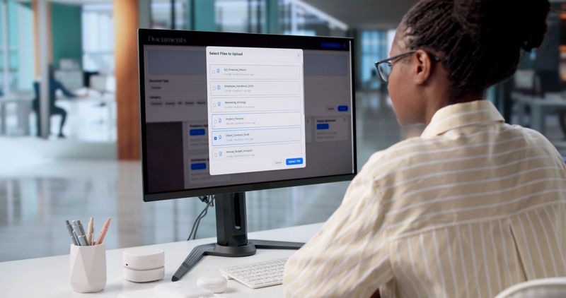 Black Female Computer Specialist Enhancing Workflow With Virtual Document Solutions.