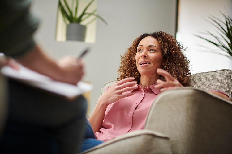 Client exploring solutions in  safe counselling space.