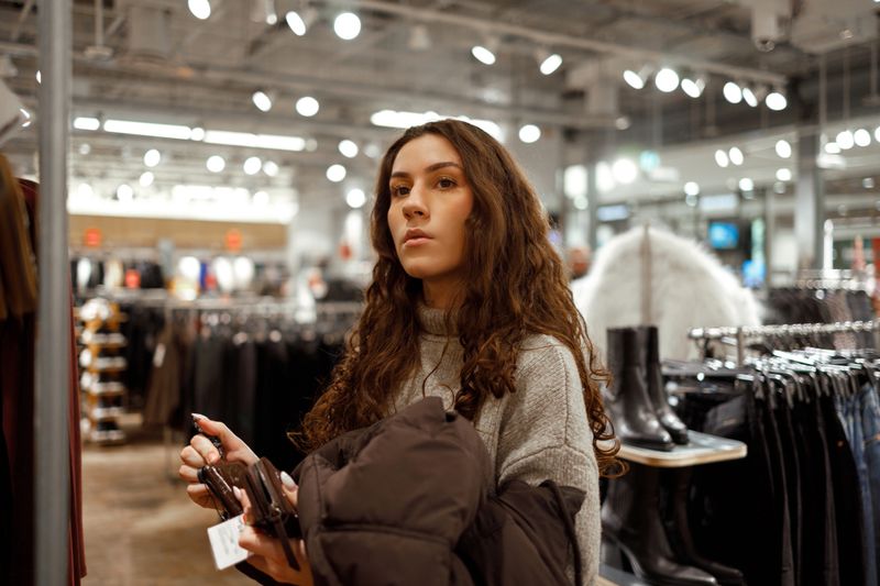 A trendy outfit display with a mix of seasonal styles and accessories