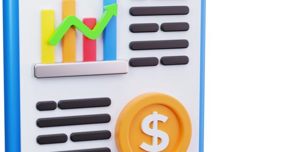 3D financial chart with upward trend and dollar symbol.