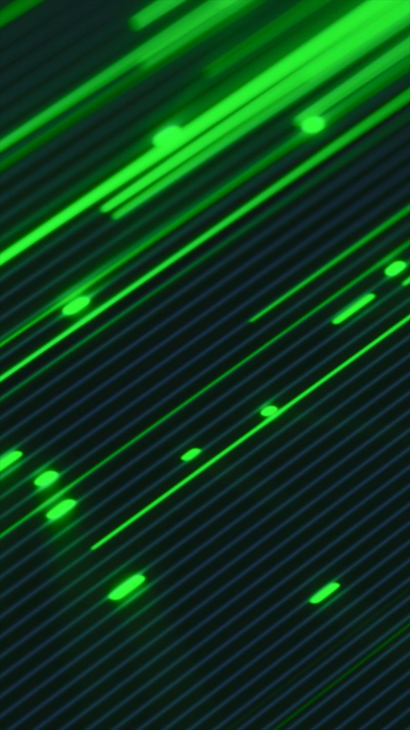 Fast green neon light streaks and particles moving diagonally on a dark background, abstract data stream texture for futuristic technology themes.