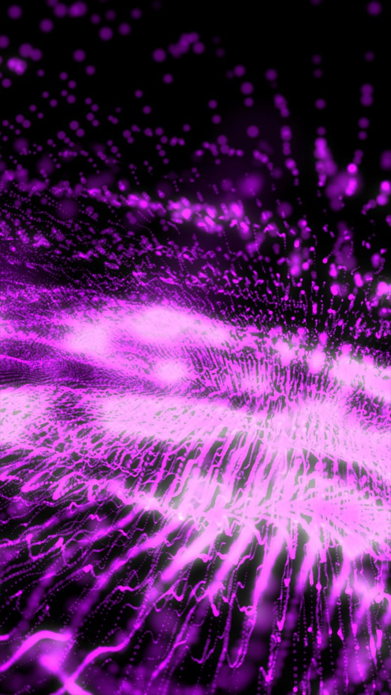 Vivid purple particle wave flowing through dark space, forming a dynamic abstract energy field with depth and motion.