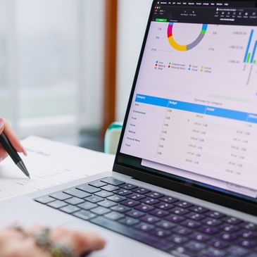 Person analyzing data on a laptop screen.