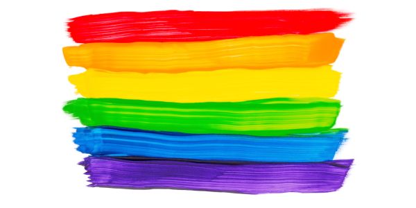 Rainbow-colored horizontal paint strokes.