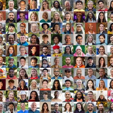 Collage of diverse faces showing various ages, ethnicities, and expressions.