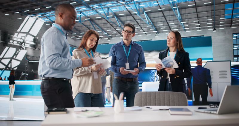 Diverse Group Of People Networking At Sales And Marketing Booth.