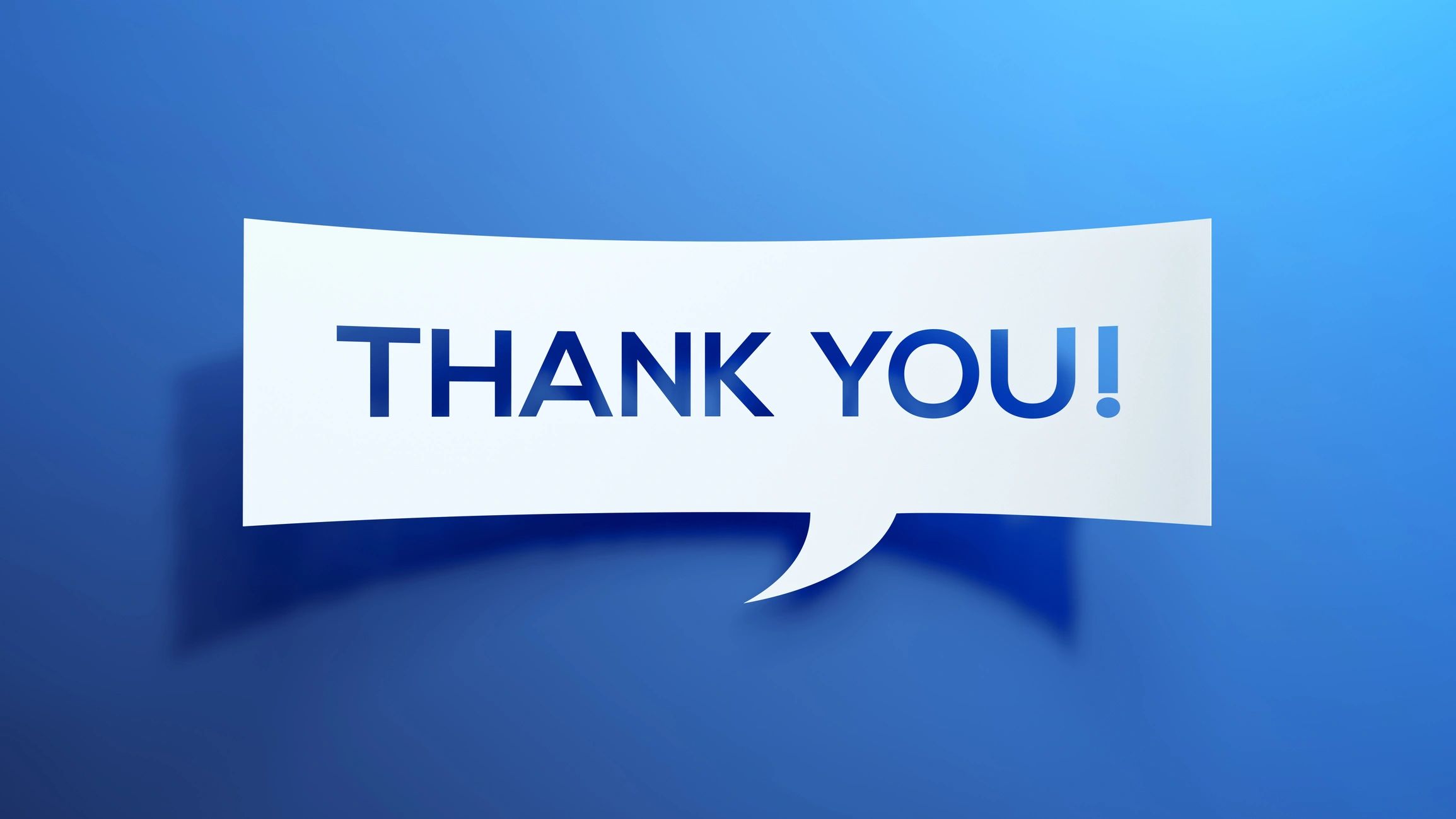Speech bubble with 'THANK YOU!' text on blue background.