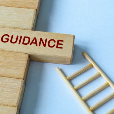 Wooden block with 'GUIDANCE' and a small ladder.