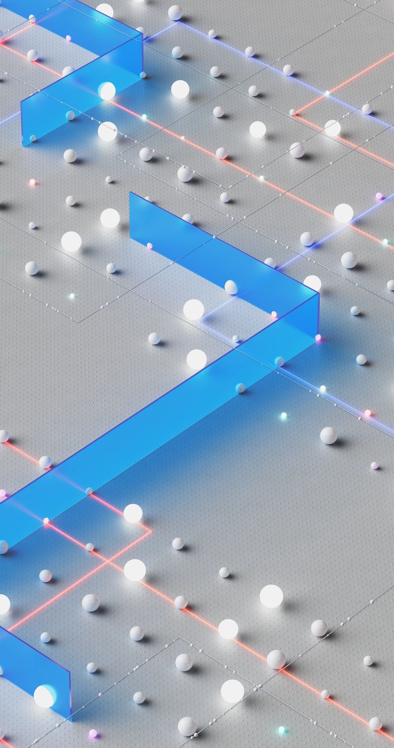 3D technological landscape illustrating complex data flow and connectivity.
