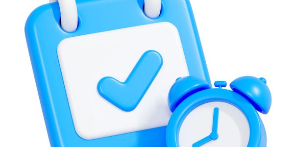 Blue checklist and alarm clock symbolizing time management.