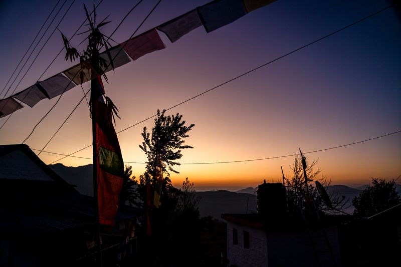 The beautiful view of gloomy sunrise over the  Sirubari village in Syangja, nepal.