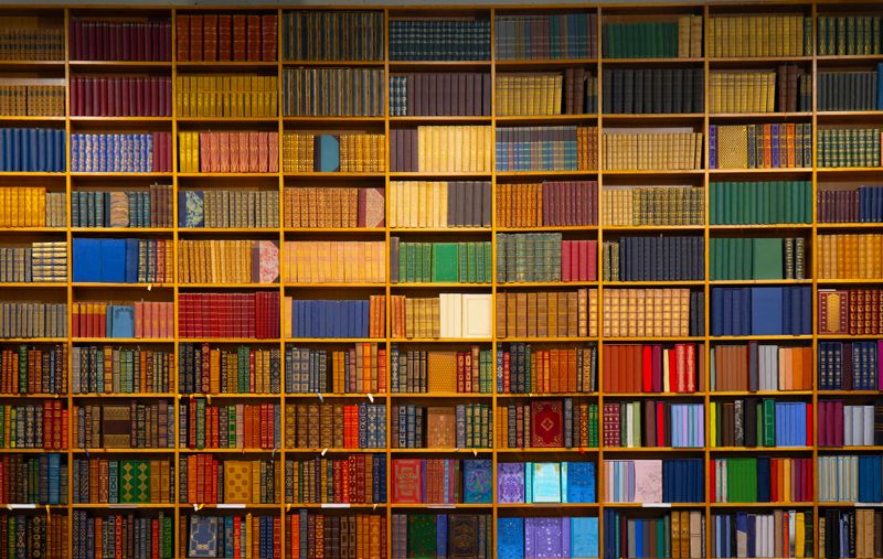 Canada Vancouver island, huge bookcase of colourful books